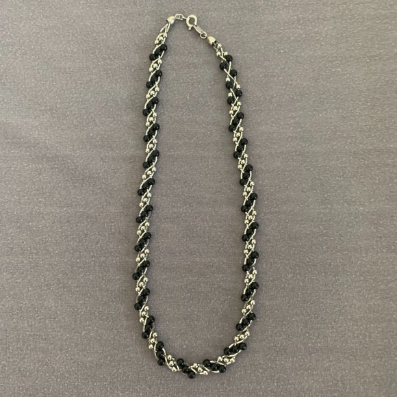 2/$20 Silver/Black Beaded Necklace and Earring set - Picture 2 of 8